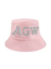 1pc Letter Pattern Bucket Hat, Foldable High-End With Faux Pearl And Rhinestone Decoration, Suitable For Everyday, Festive, All Seasons, Beach, Sun Protection