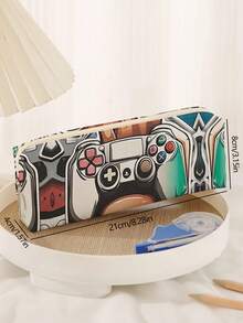 1 件卡通游戏机图案灯芯绒铅笔盒，文具收纳袋，双面印花文具袋，便携式多功能办公文具铅笔收纳，送给同学、朋友、宰牲节、节日、学校用品、返校的礼物