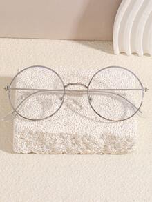 1pc Vintage Round Clear Lens Glasses Unisex - Silver - View 2