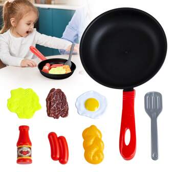 8 件套儿童厨房玩具配件，幼儿假装烹饪玩具套装，包括玩具锅、平底锅、餐具、炊具、玩具食品套装、蔬菜罐头玩具、学习礼物