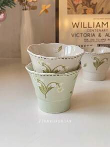 1pc 130ml Vintage Lily Ceramic Tea Cups, Hand-Painted Grip Small Tea Cups. Suitable For Afternoon Tea, Small Capacity Coffee Cups, Home & Restaurant Use - Multicolor - View 2