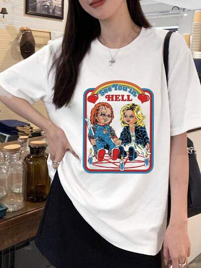 綿100% チャッキー  Tシャツ 半袖 メンズ レディースチャイルドプレイ ホラー映画 プリントtシャツ ロゴ入り 夏服 スリーブTシャツ 全サイズ 男女兼用sizeM