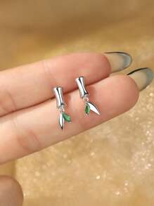 S925 纯银中国风绿叶竹流苏耳环，个性化叶形耳环适合女性，日常佩戴，适合母亲节、情人节礼物 - 綠葉竹節耳環 - 查看 5