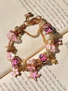 1pc Classic Cherry Blossom Charm Bracelet, 1pc Fashion Seawater Style Starfish Shell DIY Bracelet, 1pc Pink Cherry Blossom Charm Bracelet