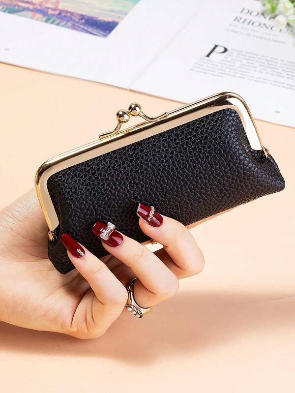 Women's Small Vintage Leather Long Clutch Wallet, Coin Purse Card Holder Key Lipstick Storage Case For Women, Multifunctional Clutch Wallet | Retro Style Accessory | Gold Tone Hardware