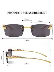 Retro Rectangular Frameless Sunglasses For Men And Women, Frameless Colored Lens Glasses - 黑色 - 查看 7