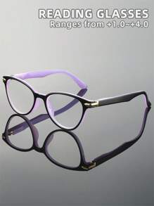 男女通用近视眼镜，新款时尚猫眼拼接金属素面老花镜，方形镜框，镜腿灵活，适合日常佩戴、运动、电脑使用、缝纫等，防疲劳，便携设计，适合各种脸型，有黑色、粉色、紫色、灰色可选，7种度数可选，是节日、父母节、情人节、开学季、教师节、斋月等场合的理想礼物。