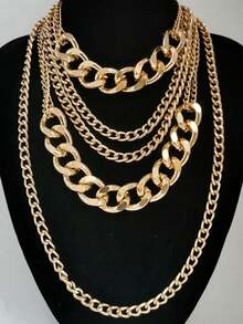 1 Set Exaggerated Multi-Layer European And American Fashion Punk Hip-Hop Necklace, Thick Chain Necklace/Sweater Chain, Suitable For Daily Wear
