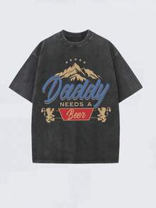 GLEC Dad Needs A Beer! This Retro Street Style T-Shirt Is A Classic Retro Fashion Casual Mountain Lion Popular Letter Pattern Print, Made Of 230g Washed Cotton. It's A Versatile Retro Street Style, A High-Quality Retro Fashion Brand For Men In Summer. It's Loose, Soft, Comfortable, And Comes In Multiple Colors. It's Suitable For Spring And Summer Outdoor Wear, Has A Certain Thickness, And Can Be Worn Daily Or As A Gift For Friends, Parties, Back-To-School Gifts, New Year's Gifts, St. Patrick's Day Gifts, Or Father's Day Gifts. - 黑色 - 查看 1