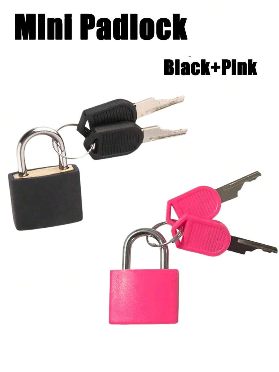 2 piezas Candado de equipaje mini multicolor (Negro+Rosa) Candado de carcasa de plástico colorido de aleación de zinc, candado pequeño con llave para equipaje, mochila, candado de casillero del gimnasio, candado de maleta, juego de emparejamiento en el aula, etc., candado de maleta con llave, artículo imprescindible para volver al colegio, artículo imprescindible para el cartero, artículo de viaje esencial para vacaciones, accesorios de casillero para la escuela