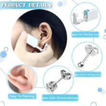 8 pezzi Piercing per orecchie monouso con orecchini a perno incorporati e 4 pezzi di orecchini con zirconia cubica - Kit di piercing per orecchie semplice e facile da usare