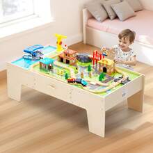 Train Table, 62 Multicolor Pieces Wooden Kids Activity Table With Large Storage Drawer, 3-In-1 Wooden Train Set For Playing, Drawing, Reading, Eating, Creative Toy Set For Kids Ages 3+ - 62 Multicolor Pieces - View 9