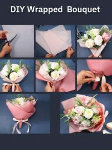 Papier d'emballage pour fleurs, matériel d'emballage de bouquet de fleurs fraîches pour artisanat de fleuriste, papier d'emballage étanche pour boîte-cadeau florale, fournitures de fleuriste, papier d'emballage pour bouquet de fleurs avec bordure dorée, style coréen pour emballage cadeau DIY, décoration florale, 23 x 23 pouces, papier d'emballage, papier de soie, fournitures de bouquet de fleurs