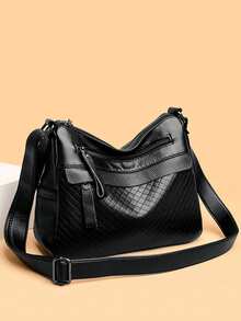 多口袋大容量斜挎包，妈妈包，绗缝纹理编织图案女士单肩包