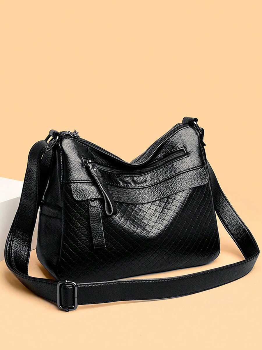 多口袋大容量斜挎包，妈妈包，绗缝纹理编织图案女士单肩包