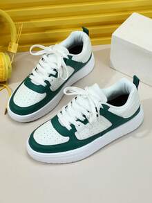 男士软底白色运动鞋，百搭运动鞋，白色带绿色拼接休闲滑板鞋，非常适合节日礼物或派对/街头穿着 - 白綠 - 查看 3