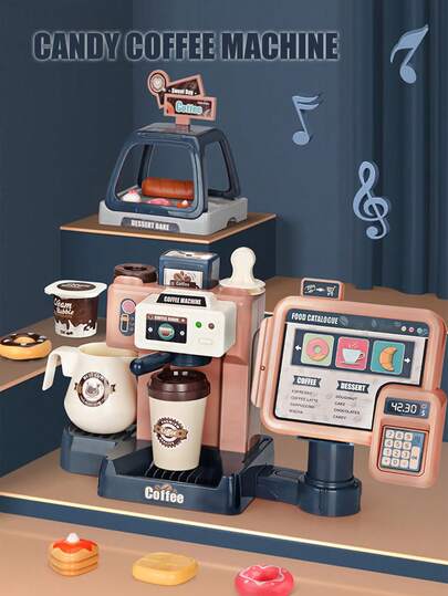 41入組兒童3合1咖啡機模擬製作咖啡,帶燈光音效和手動放水功能,適用於男女孩女孩的角色扮演玩具禮物