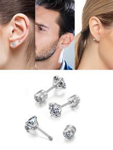 1 Cặp Hoa tai đinh vít cho nữ, Hoa tai sụn nhỏ không gây dị ứng cho cả nam và nữ, Hoa tai xoắn ốc tinh xảo đính đá Cubic Zirconia tròn đôi cho nam, nữ, bé gái (Màu bạc 3mm/4mm/5mm) Hoa tai Valentine và Mardi Gras - Bạc - Xem 5