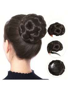 1个黑色/棕色玫瑰花蕾仿真发夹，合成纤维假发，花朵爪夹，发髻接发，马尾辫，盘发配饰，休闲发饰，发夹，爪夹，发爪，学校用品，女士度假装扮，发饰，头部配饰，发卡 - 黑色 - 查看 5