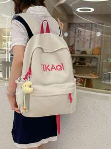 Mochila Minimalista Novo para Escola, Bolsa para Laptop de Grande Capacidade para Estudantes com Pingente Fofo Incluído