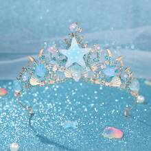 1 件优雅紫色心形海星贝壳美人鱼尾巴带闪亮皇冠新娘婚礼头饰，公主发饰 - 彩色 - 查看 14