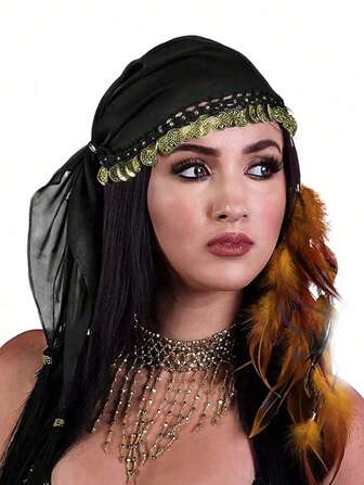 1 件女士肚皮舞配饰硬币头饰，舞蹈表演道具头饰，帽子，适合舞台表演和日常搭配