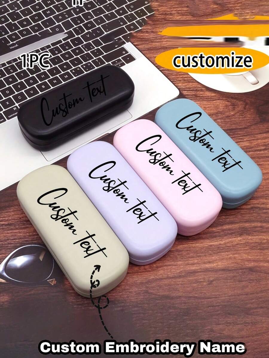 Customized Name Women's Glasses Case, Pink, Hard Shell, Portable, Protective, With DIY Pattern, Suitable For Travel, Pocket Wallet, Glasses Storage, Myopia Glasses Storage Box, Customized Name Color Glasses Case With Cute Fox Pattern, New Advanced Personalized Folding Glasses Case, Portable, Suitable For Garden, Office, Outdoor, Is An Ideal Gift For Boyfriend/Girlfriend, Dad/Mom, Friends, A Must-Have For Postmen, A Must-Have For Back To School - Multicolor - View 1