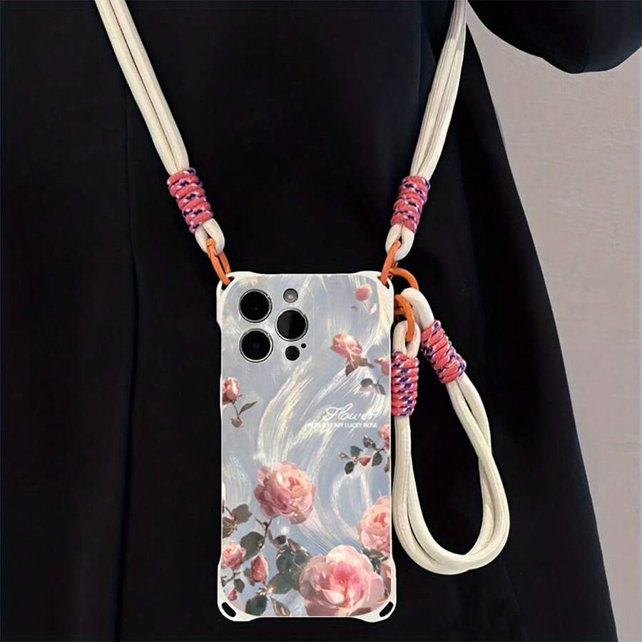 Funda para teléfono 1 pieza Una elegante correa para el hombro tipo bandolera, patrón Correa para el hombro tipo bandolera Correa de mano anticaída de cuatro esquinas Funda protectora para teléfono móvil Puede colgarse hacia atrás Funda para teléfono móvil suave adecuada para la serie 12 13 14 15 16 Pro Pro Plus - - Colores mixtos 1 - Ver 1
