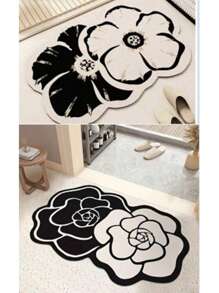 1/2pcs Washable Camellia Flower Pattern Doormat, Durable, Easy To Clean, Suitable For Living Room, Bedroom, Entrance, Kitchen, Bathroom, Game Room, Study, Slip-Resistant Carpet