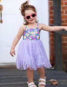 2025Toddler Girls Tulle Dress Rainbow Tutu Birthday Princess Dresses Formal Photo Shoot Outfit Summer Clothes 2-6T'Sprout Style' - 紫色 - 心形薄紗 - 查看 3