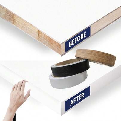 1 件 10 米/393.7 英寸封边带、贴纸自粘装饰、家具桌柜板封边带木纹、灵活耐用的家具修复封边、封边带、剥离胶带、粘性金属封边贴面、柔性条状造型、自粘木纹边缘、封边带装饰胶带用于家具柜门和墙壁、维修方便