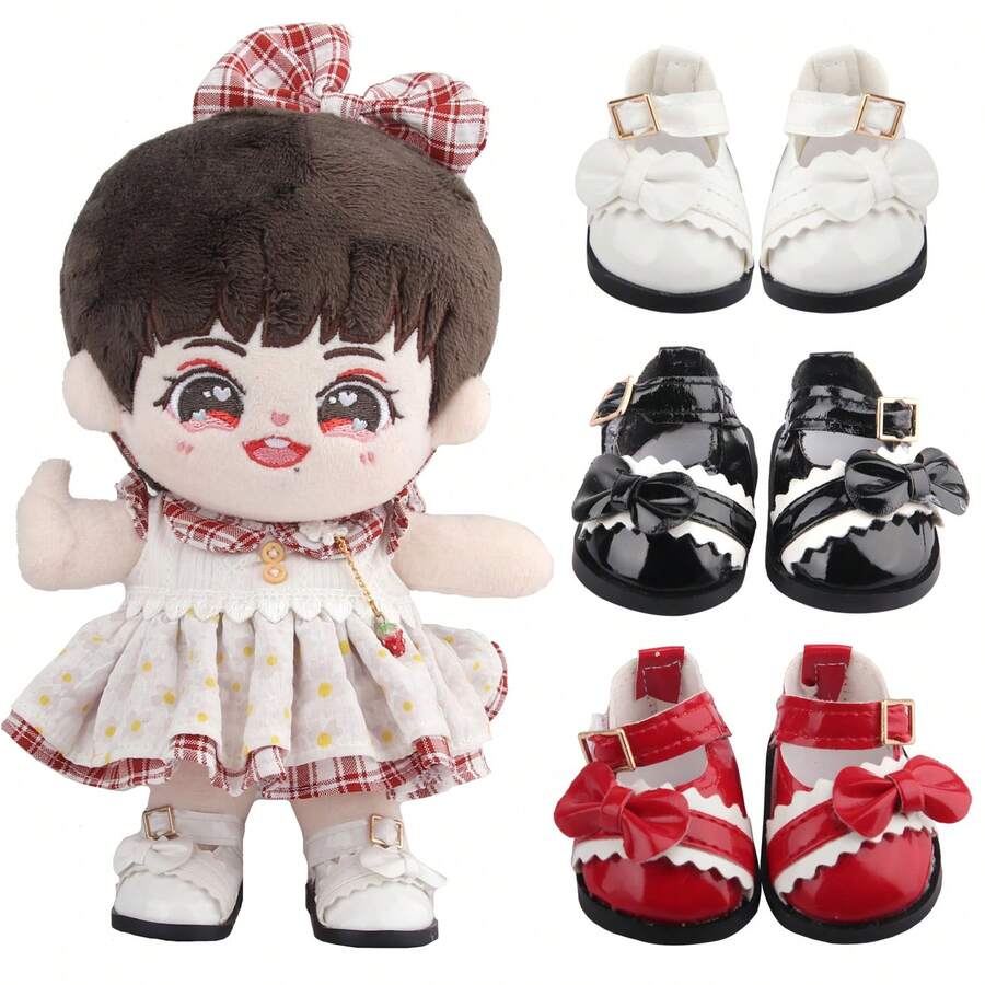 1 Pair 14-Inch Reborn Baby Doll Shoes, Bowknot Leather Flats, Solid Color Glossy Flat Shoes, Fashionable & Cute Doll Shoes For Summer, Suitable For Doll Dresses, Girls & Students Role Play, Children Toy Doll Accessory, Holiday Party, Birthday Gift - SH-0105 - View 1