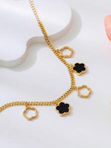 1件夏季沙滩风时尚可爱幸运四叶草吊坠脚链，适合派对、度假、送礼 - 黑色 - 查看 5