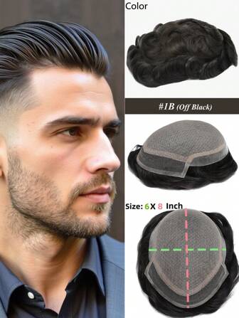 lekika قطعة واحدة باروكة شعر طبيعي أمامية من قطعة الدانتيل للرجال - تركيبة ثلاثية الطبقات من شعر طبيعي بشري لأصحاب فقدان الشعر ، بديل شعري متين باللون الأسود ، تص ب اليد بالكامل ، مناسب لجميع الأعراق