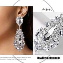 1 Pair Prom Drop Chandelier Earrings For Women Dangling Bling Hypoallergenic Large Rhinestone Earrings Formal Wedding Jewelry - 銀色 - 查看 4