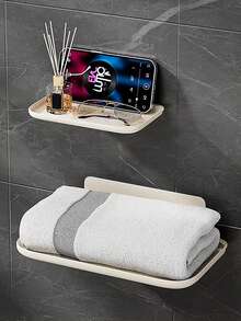 1 件可折叠壁挂式架子，浴室卫生间床边手机支架，无需钻孔收纳架，适用于宿舍 WiFi 路由器 - 白色 - 查看 3