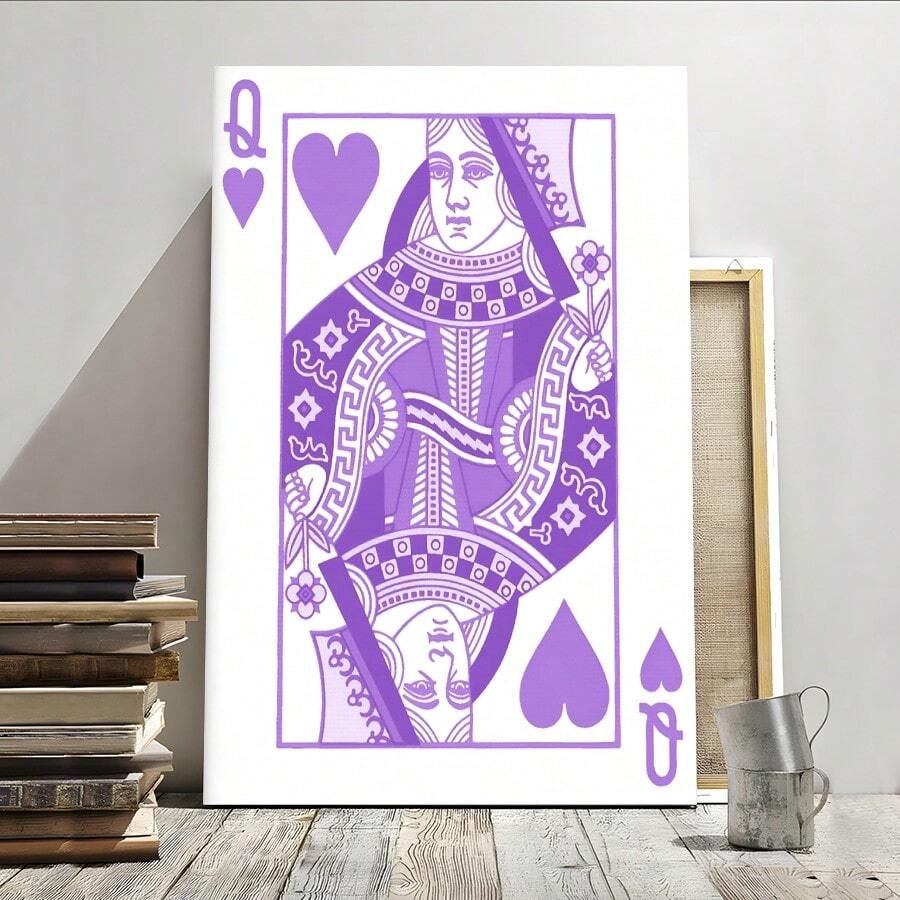 1Pc Framed Wall Art Purple Card Canvas Poster Paintings Ideal Gift For Living Room Bedroom Corridor Wall Decor Room Decoration Ready To Hang - 彩色 - 查看 1