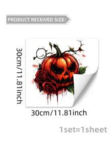1pc Halloween Novelty Wall Decal, Creepy Pumpkin & Dark Rose Floral Vine Background Wallpaper Sticker, Self-Adhesive Decor For Bedroom, Living Room, Corridor, Entryway, Kitchen, Bathroom, Festive Home Decor Halloween Decor Fall Decor Room Decor Autumn Decor