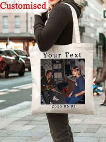 1pc Personalized Canvas Tote Bag,Customised Text,Foldable, Large Capacity&Lightweight, Stylish Versatile,For Women, School Bag/College Backpack Ideal Gifts For Her Women, Rookies & White-Collar Workers, Girlfriend, Pink Girls For Graduation, For Weddings