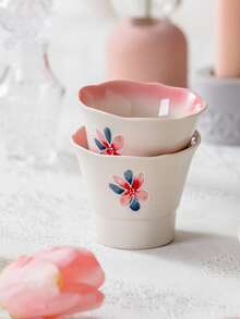 1pc 130ml Vintage Lily Ceramic Tea Cups, Hand-Painted Grip Small Tea Cups. Suitable For Afternoon Tea, Small Capacity Coffee Cups, Home & Restaurant Use - Multicolor - View 6