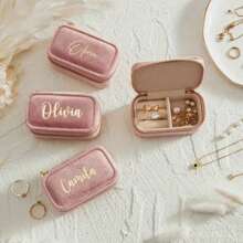 Caja de joyería de terciopelo personalizada - Caja de almacenamiento de joyas personalizable para viajes, regalo elegante para damas de honor, regalo de cumpleaños, día de la madre y San Valentín, diseño rectangular con cierre de cremallera, caja de almacenamiento de joyas para viajes | Caja del tesoro elegante | Caja de joyas con cremallera