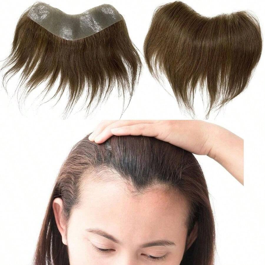 LFrontal Hairpiece For Women Human Hair Extensions Forehead Hairline PU Skin Toppers Hair Replacement Toupee 0.78x6.29 Inch 7 Light Brown Color 5001 - #7LightBrownColor - View 1