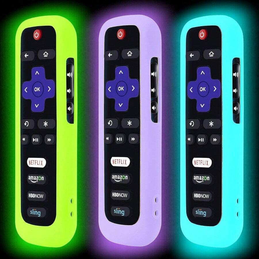 3 Pack Remote Case For Roku Battery Cover For  Smart TV Steaming Stick Remote Silicone Protective Controller Universal Sleeve Skin Glow In The Dark Green Purple Blue - Green+Sky+Purple - View 1