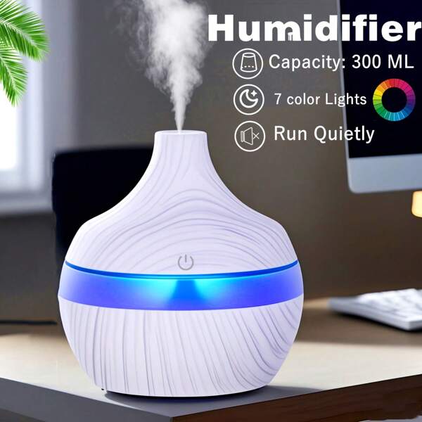 130ml Humidifier With 7 Color Lights - Touch-Control, USB Power, 300mL/H Humidification, 10-20㎡ Coverage, No Battery Needed, Ideal For Home And Office Use, Office Humidifier | Modern Humidifier Design | Touch Control Feature, Humidifiers For Home