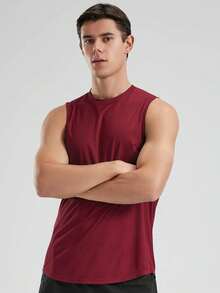 男士运动背心，健身跑步休闲T恤，超轻 - 紅色 - 查看 9