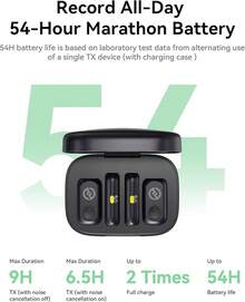 Hollyland Lark A1 Wireless Mini Microphone For IPhone & Android, 48kHz/24-Bit, 3-Level Intelligent Noise Cancel, Microphone For , Podcast, Vlogging (Black, 2TX + 2RX + Charging Case) - 黑色 - 查看 6