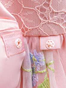 Young Girl Floral Embroidered Tulle Bowknot Fairy Little Princess Dress Garden Flower Girls Party Wedding Birthday Dresses - 粉色 - 查看 6