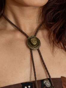 1pc Fashion Retro Personalized Bronze/Silver Unisex Bolo Tie Necktie Necklace, Suitable For Daily Wear And Gift