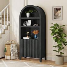 71"" Tall Arched Cabinet, 5-Tier Arched Storage Cabinet With Doors, Arch Bookcase Bookshelf With Open Storage Shelf For Living - Multicolor - View 1