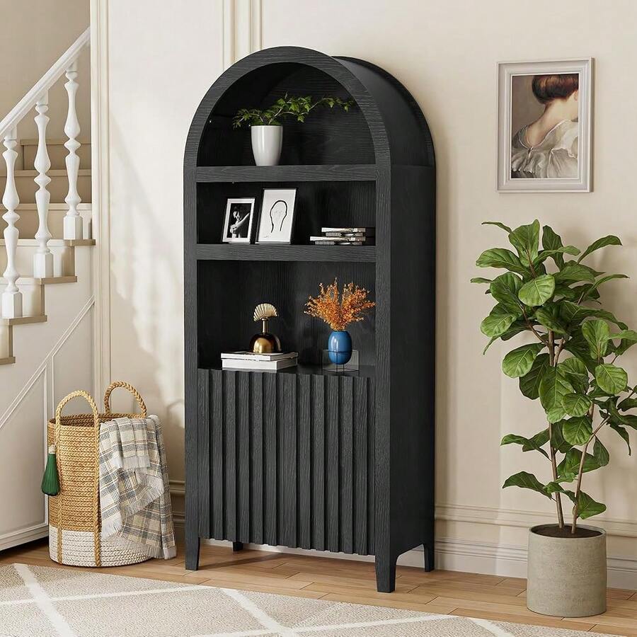 71"" Tall Arched Cabinet, 5-Tier Arched Storage Cabinet With Doors, Arch Bookcase Bookshelf With Open Storage Shelf For Living - Multicolor - View 1